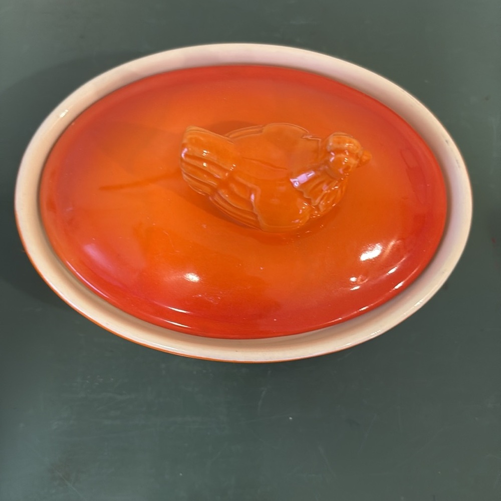 SwissPro Orange Ramekin Mini Chicken Lidded Casserole Dish. - Picture 2 of 7